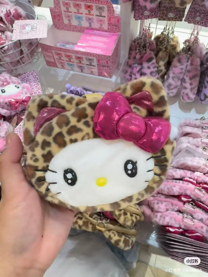 Sanrio｜Leopard Gal Cat Face-shaped Pouch Bag｜13×2×11cm approx.