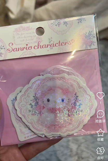 Sanrio｜White Frill Design Sparkling Heart Hologram Sticker Set｜18 pieces