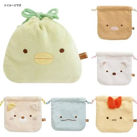 Sumikko gurashi｜Fluffy Face Plush Drawstring Bag｜150×155mm approx.