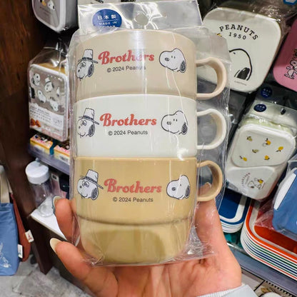 Snoopy史努比｜PEANUTS SNOOPY &amp; BROTHERS三色塑料防摔叠叠杯/3个入｜约230ml(每个）