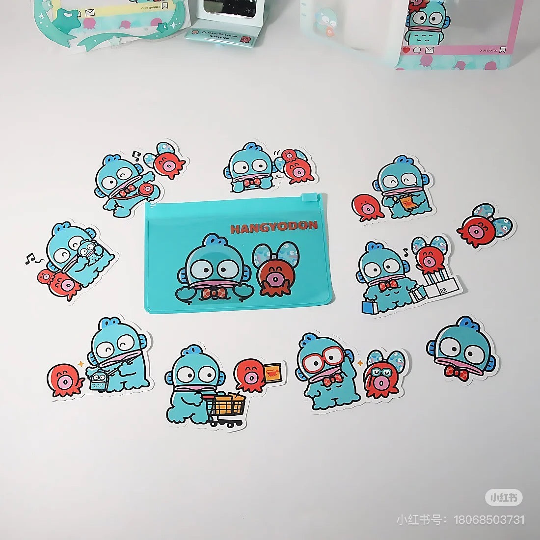 Sanrio｜Hangyodon 40th Anniversary Happy Life Sticker &amp; Case Set｜ 12×0.2×8cm approx.