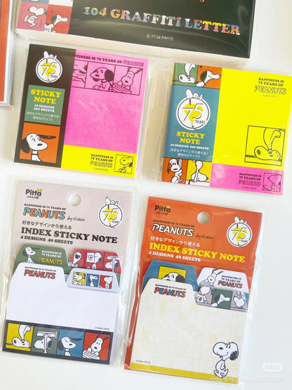 Snoopy｜75th Anniversary Peanuts Character Goods Cute Sticky Notes Memo Messages｜200 sheets