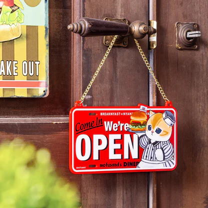 Mofusand｜Diner Acrylic Door Plate (Leather Jacket Meow)｜H100 x W182mm approx.