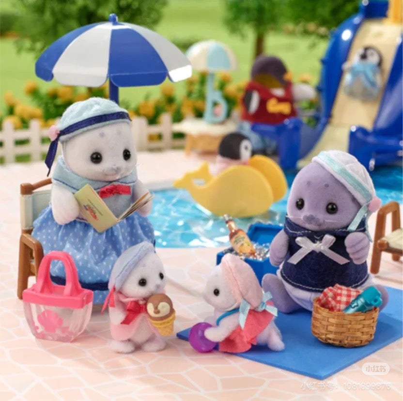 SylvanianFamilies森贝儿家族｜Seal Family海豹家族一家四口植绒站宝套组/玩具/过家家5759