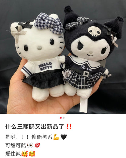 Sanrio三丽鸥｜Mascot Holder Monotone黑白印象千鸟格系列可爱角色毛绒玩偶挂件/包挂｜约7.5×5×11cm