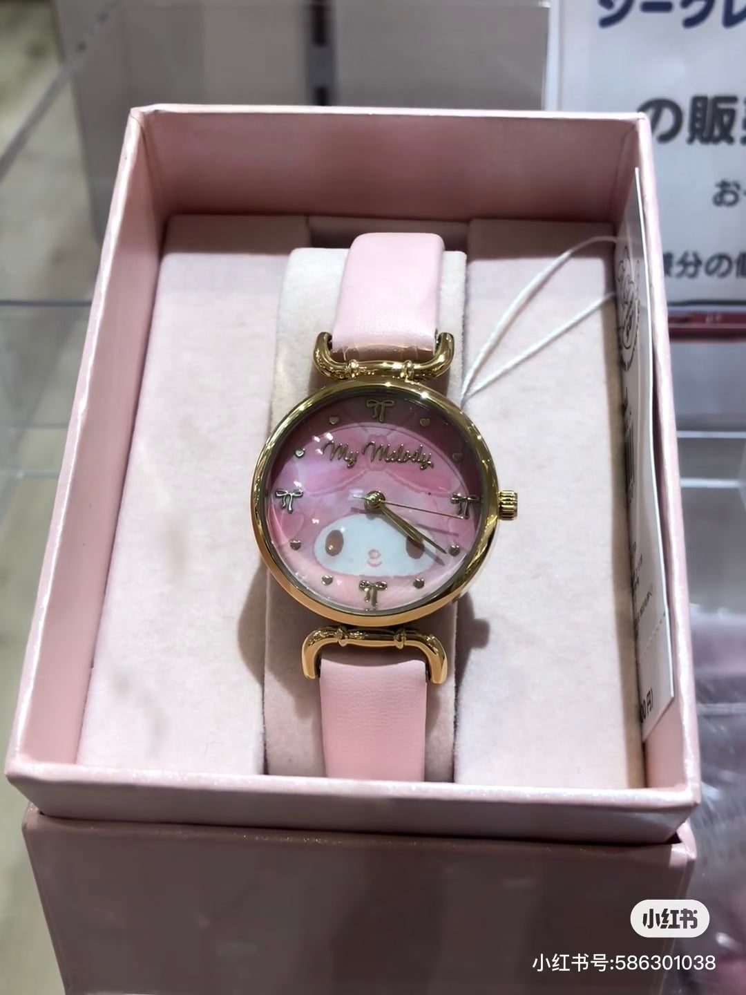 Sanrio三丽鸥｜My Melody Birthday 50th Anniversary Princess Ribbon Watch美乐蒂50周年生日粉桃甜心系列粉色表盘/金色指针手表｜约幅3×奥行0.8×高さ2.8cm