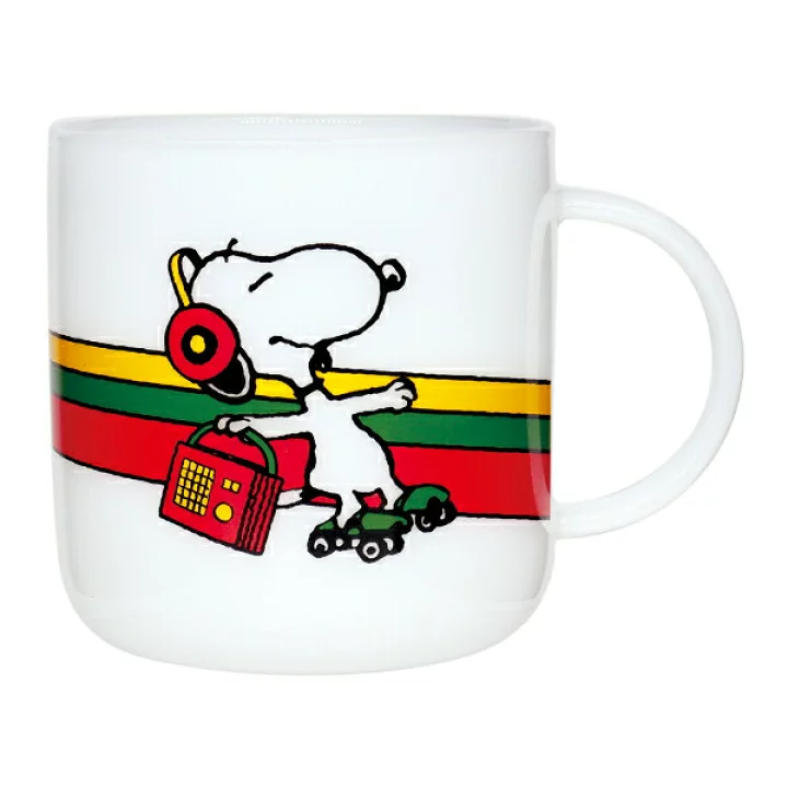 Snoopy史努比｜Peanuts glass mug /Friends Happy Puppy Rainbow快乐朋友彩虹大容量马克杯/水杯/咖啡杯/奶白玻璃质感｜440ml
