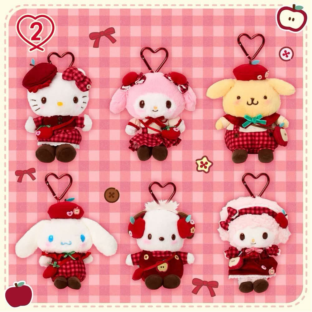 Sanrio｜Autumn Apple Gingham Red Mascot Holder /Plush Keychain｜11×9×14.5cm approx.