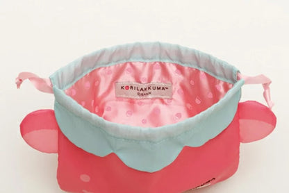 Rilakkuma轻松熊｜草莓日系列布制刺绣草莓熊头束口袋/巾着/内里也可爱｜約210×205mm