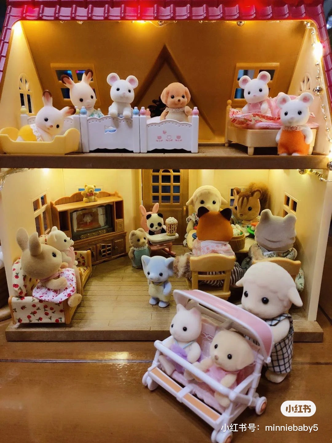 SylvanianFamilies森贝儿家族｜Double Push Chair 带篷粉色双胞胎婴儿车/玩具/过家家4533
