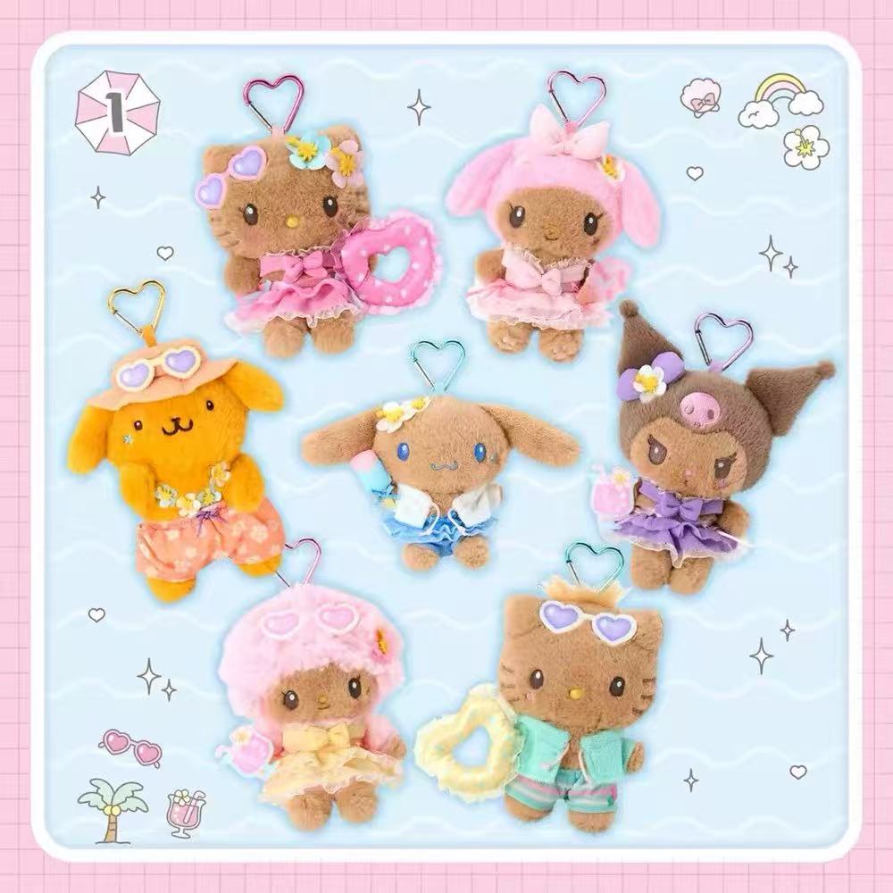Sanrio｜Sparkling Summer Pool Tan Sunburned Mascot Holder /Plush Keychain｜80×30×15mm approx.