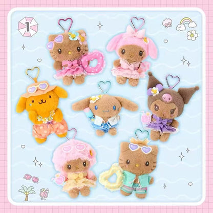 Sanrio｜Sparkling Summer Pool Tan Sunburned Mascot Holder /Plush Keychain｜80×30×15mm approx.