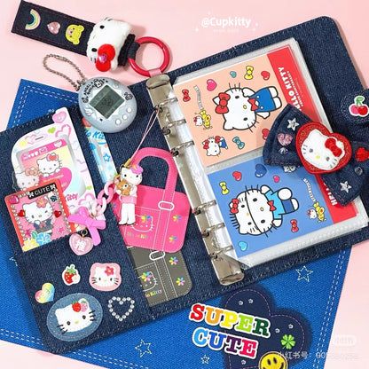 Sanrio三丽鸥｜Binder Characters 6-Hole A6 Notebook Size Card Storage Clear 2-Tier Pocket/Denim Patch牛仔丹宁贴布系列活页相册/卡片收纳册/正反面不同图案｜约21.2 x 20.0 x 5.2cm