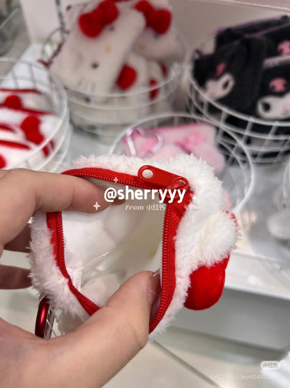 Sanrio｜Fluffy Face Mascot Mini Pouch with Carabiner｜11×1.5×8.5cm approx.