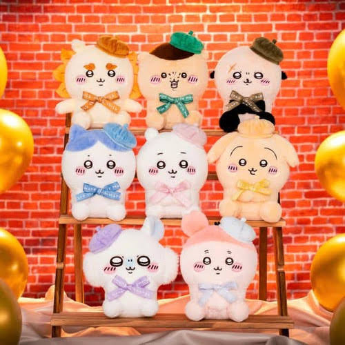 Chiikawa 吉伊卡哇|Sitting Plush Toy /Tokyo Souvenirs贝雷帽可爱坐姿毛绒公仔/玩偶|约H180×W120×D110mm
