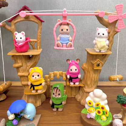 SylvanianFamilies森贝儿家族｜Baby Rope Park-Milk Rabbit Baby探险系列会转动的树屋缆车+牛奶兔宝宝套组/玩具/过家家5452