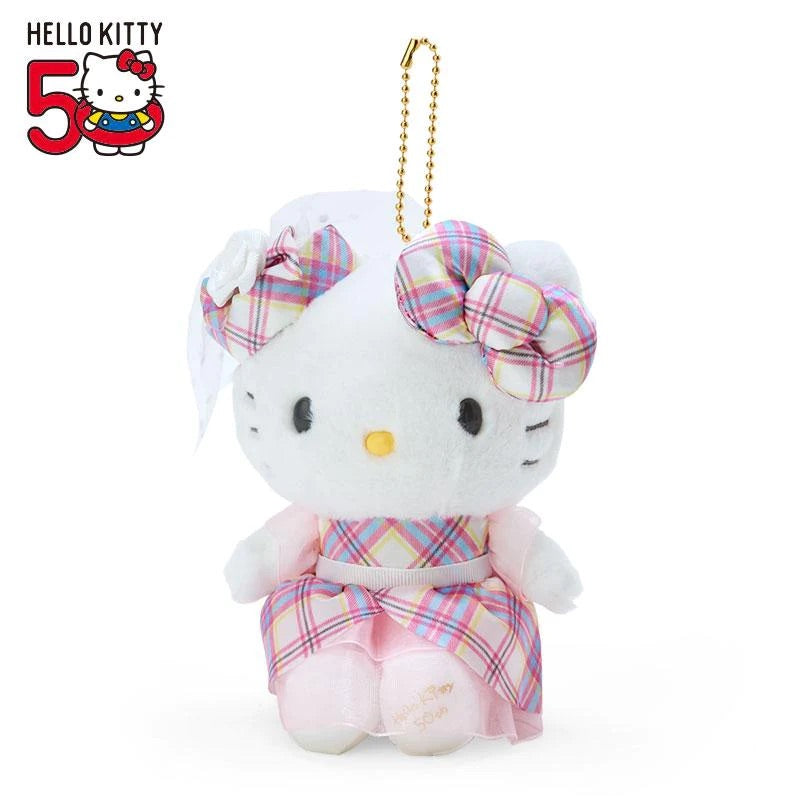 Hello kitty凯蒂猫｜50周年限定苏格兰少女格纹洋装kitty挂件｜约W11.4×D7×H13.3cm