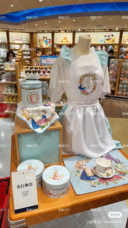 Disney｜爱丽丝梦游仙境Alice Sweet Garden甜蜜花园茶会特辑/水彩蝴蝶结蓬蓬印花围裙/可爱公主裙/女仆装/细节精美｜约87cmx75cm