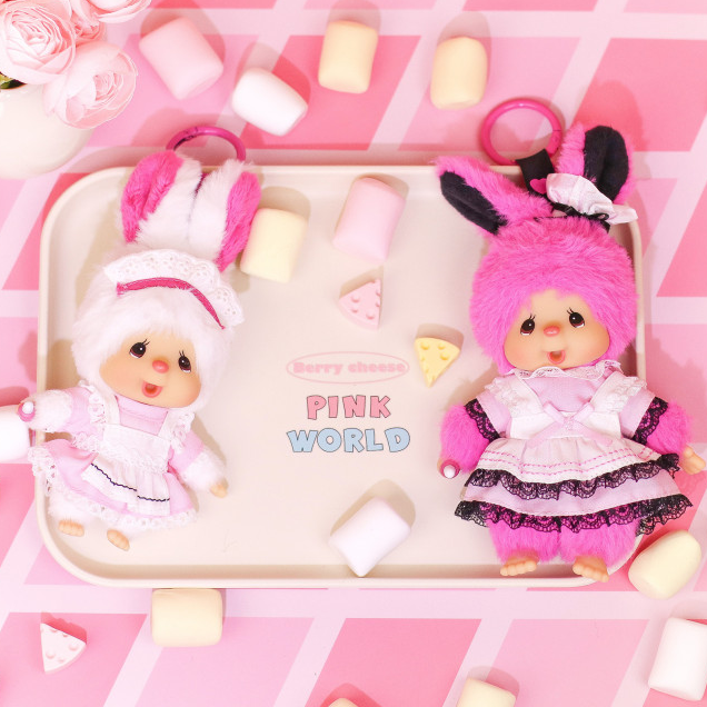 Monchhichi｜Sekiguchi lace DRESS Mascot Holder /Plush Keychain｜H14cmapprox.
