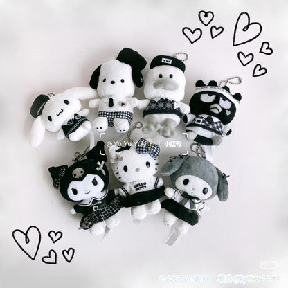 Sanrio三丽鸥｜Mascot Holder Monotone黑白印象千鸟格系列可爱角色毛绒玩偶挂件/包挂｜约7.5×5×11cm