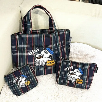 Snoopy史努比｜展会限定olaf奥拉夫格纹托特包/收纳包｜约30cm×10cm×20cm