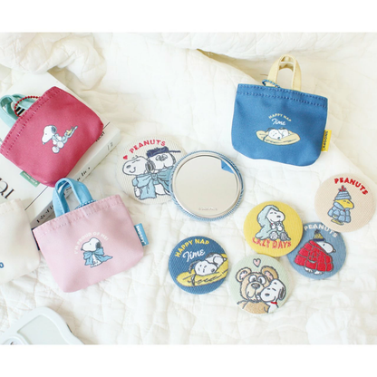 Snoopy｜PEANUTS Corduroy Embroidered Tin Mirror｜Φ75 x D5mm approx.