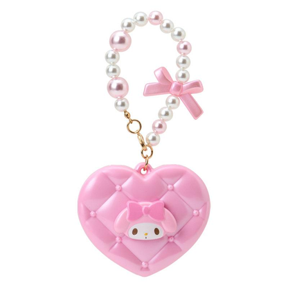 Sanrio｜Elegant Quilted Heart-Shaped Compact Mirror with Bead Charm｜7×1.8×6cm approx.