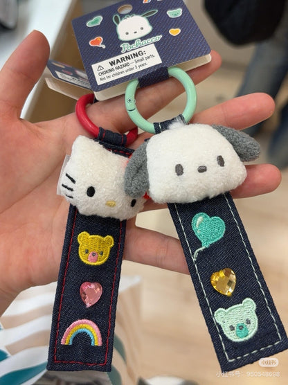 Sanrio三丽鸥｜Tag Keychain/ Denim Patch牛仔丹宁贴布系列吊牌钥匙扣/包挂/反面有名字刺绣｜约18.3 x 6.0 x 2.2cm