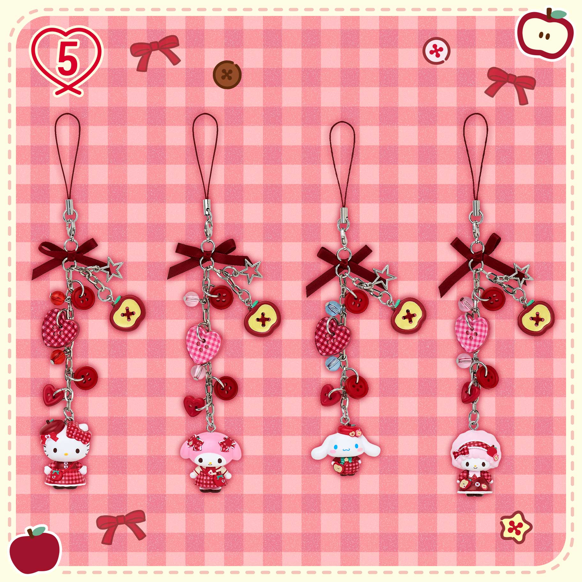 Sanrio｜Autumn Apple Gingham Red Phone Strap Mascot Bag Charm Keychain｜2.5×2×3.5cm approx.