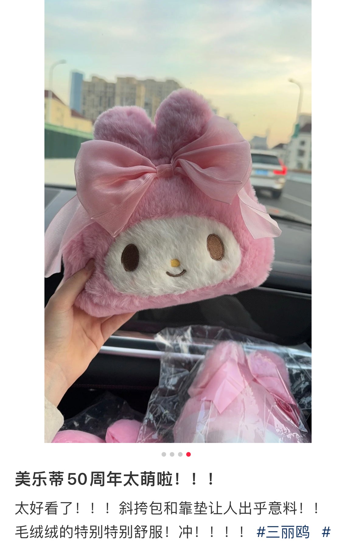 Sanrio三丽鸥｜My Melody Birthday 50th Anniversary Princess Ribbon Shoulder Bag美乐蒂50周年生日粉桃甜心系列脸型毛毛茸茸斜挎包/链条包/蝴蝶结钥匙扣｜约幅22×奥行11×高さ20cm