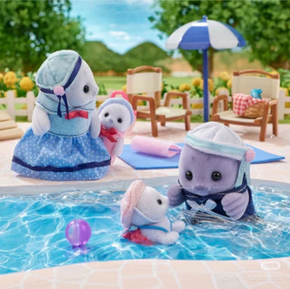 SylvanianFamilies森贝儿家族｜Seal Family海豹家族一家四口植绒站宝套组/玩具/过家家5759