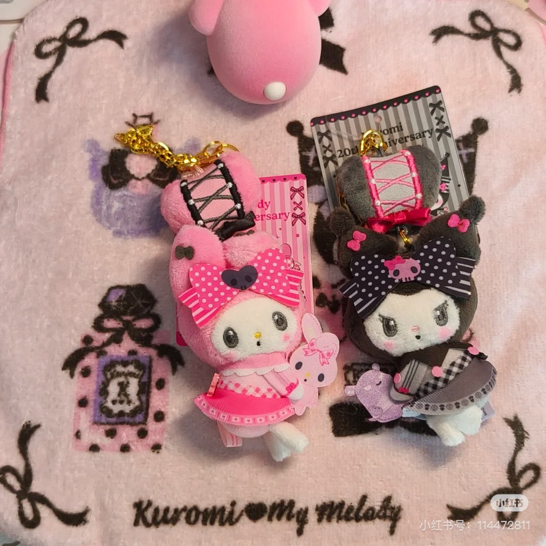 Sanrio｜My Melody 50th &amp; Kuromi 20th Anniversary Fruits Apple Pink Mascot Holder /Plush Keychain｜20cm approx.