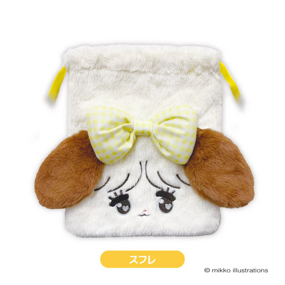 mikko illustrations｜Fluffy Drawstring Bag｜H200 x W230 x D50mm approx.