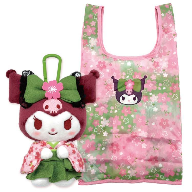 Sanrio｜Matcha Sakura Kimono Eco Shopping Bag &amp; Mascot Plush｜270×480×160mm approx.