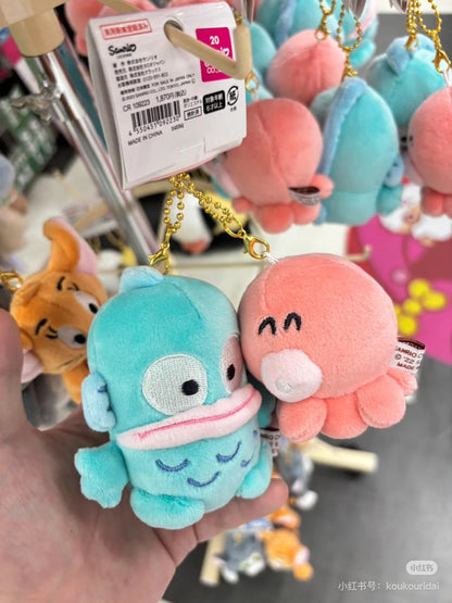 Sanrio三丽鸥｜ niko nui Cinnamoroll &amp; Moca Plush Mascot Keychain磁吸贴贴毛绒玩偶钥匙挂件/包挂/1对｜约 14.5 x 9.5 x 6 cm
