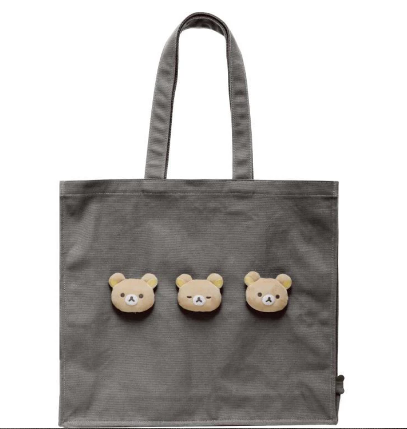 Rilakkuma轻松熊｜San-X Tote Bag - Rilakkuma / Basic Rilakkuma Favorite Things 最喜欢的东西系列毛绒熊头托特包/单肩包｜约400×450×120mm