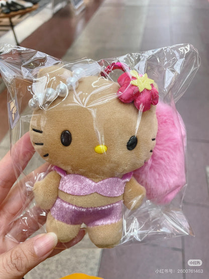 Hello Kitty凯蒂猫｜Sanrio Mascot Keychain with Tail / Gogo Gal Collection Leopard毛茸茸尾巴系列爱心扣豹纹凯蒂猫玩偶挂件/包挂｜约9.5×5.5×13.5cm