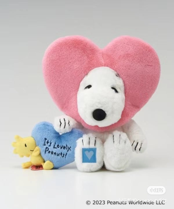 Snoopy｜阪急极少量限定/软乎乎粉爱心史努比+蓝爱心小黄鸟组合公仔/玩偶/爱心头套可取下/细节满分