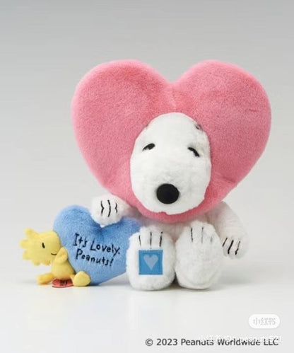 Snoopy｜阪急极少量限定/软乎乎粉爱心史努比+蓝爱心小黄鸟组合公仔/玩偶/爱心头套可取下/细节满分