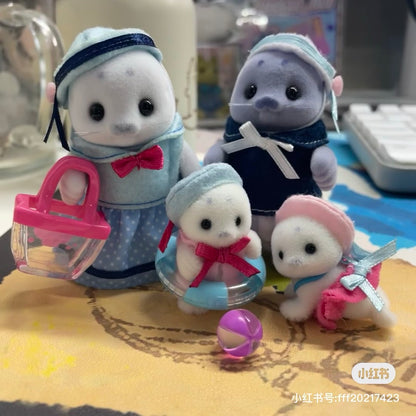SylvanianFamilies森贝儿家族｜Seal Family海豹家族一家四口植绒站宝套组/玩具/过家家5759