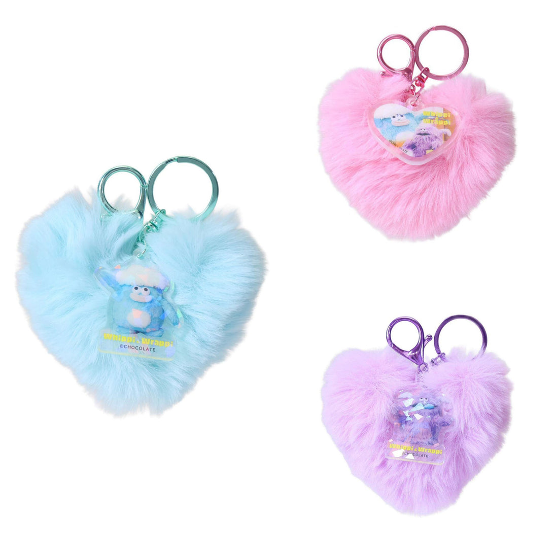 Whippi &amp; Rappi｜Heart-Shaped Fur Mascot Holder /Plush Keychain｜H80 x W100 x D50mm approx.