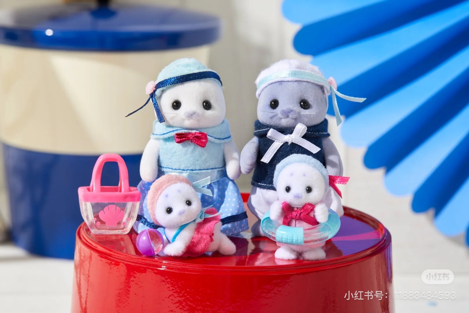 SylvanianFamilies森贝儿家族｜Seal Family海豹家族一家四口植绒站宝套组/玩具/过家家5759