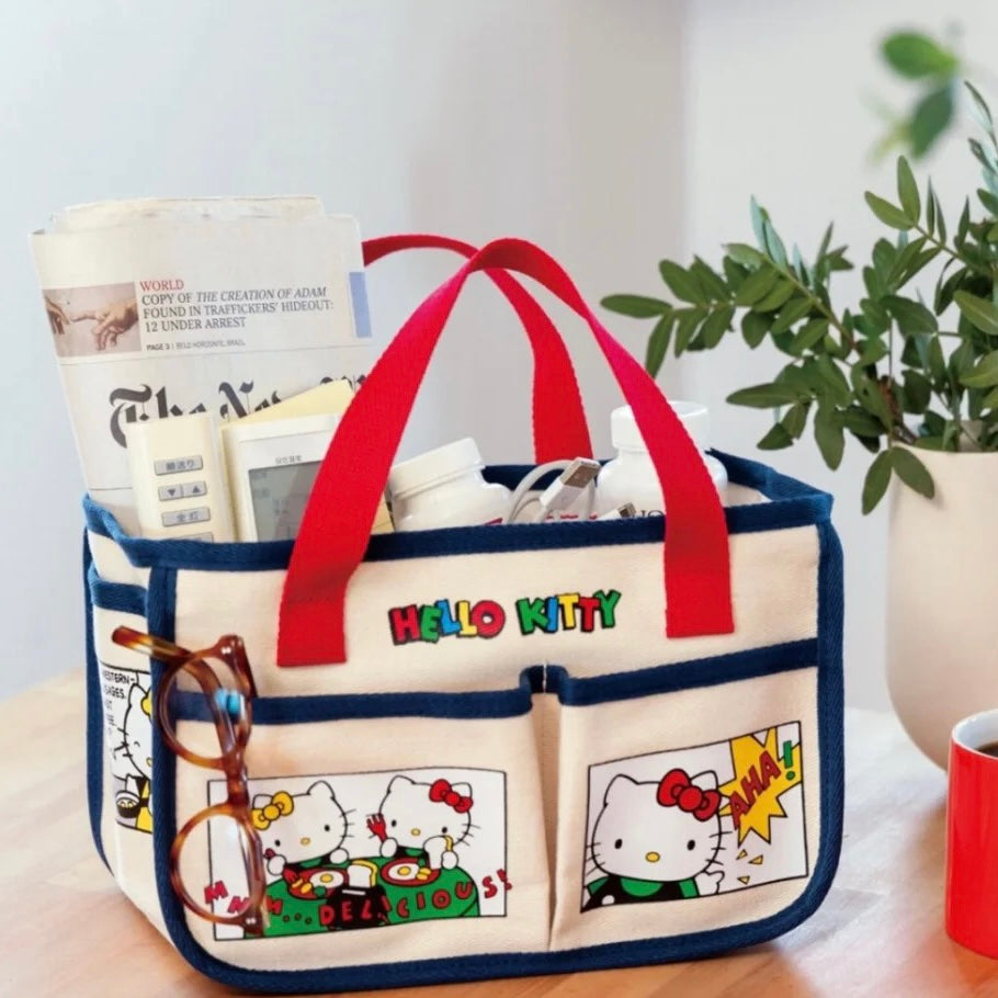 Hello kitty凯蒂猫｜50周年限定kitty多口袋多功能厚质感托特包｜约縦18.5?横28?マチ15cm