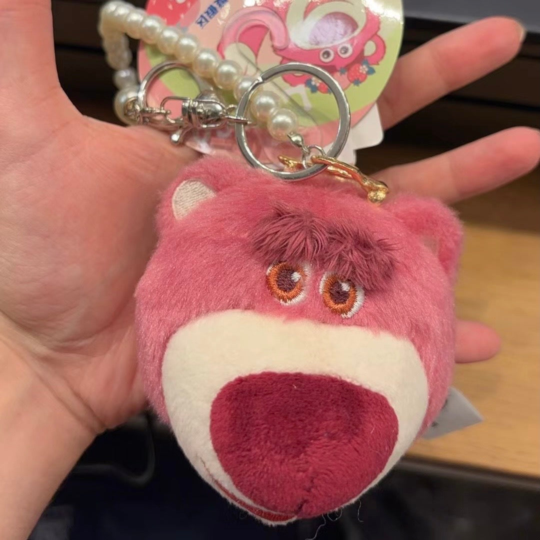 Disney迪士尼｜Lotso草莓熊毛绒大头玩偶珍珠手链钥匙扣挂件/包挂
