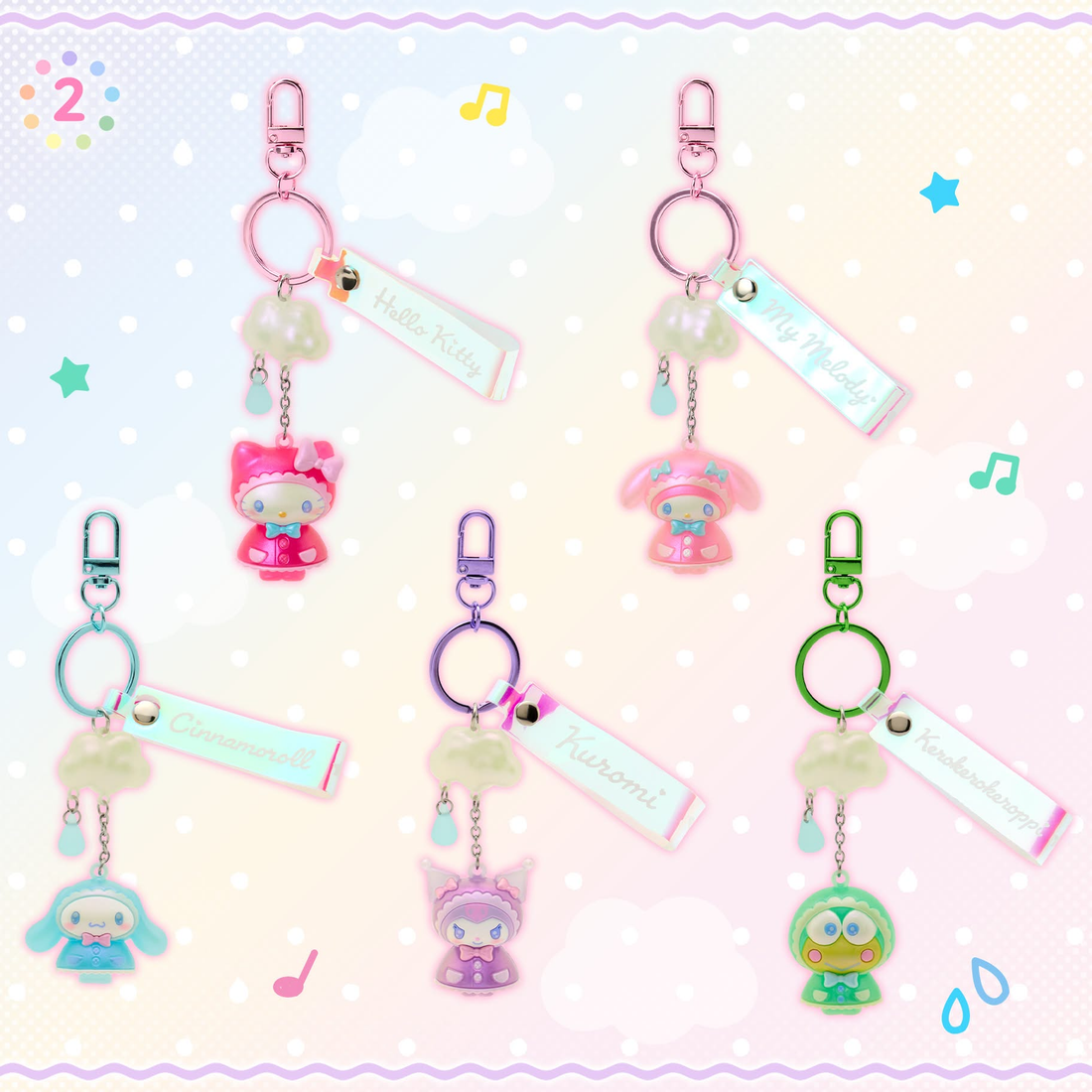 Sanrio｜Sweet Rain Collection Aurora Mascot Bag Charm Keychain｜4×2.5×4.5cm approx.
