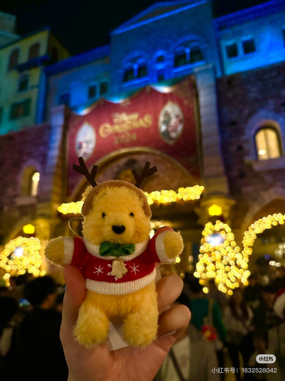 Disney迪士尼 ｜东迪2024Christmas冬日圣诞限定Pooh噗噗维尼红毛衣麋鹿角毛绒玩偶挂件/胸针/包挂