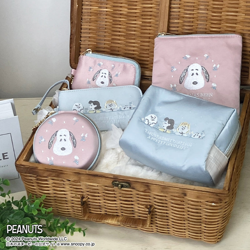 Snoopy史努比｜刺绣图案绸缎感卡包/零钱包/钥匙包｜约H78×W132×D10㎜