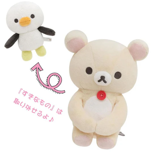 Rilakkuma轻松熊｜ Favorite Things Plush Smartphone Stand San-X毛绒玩偶手机支架/衣服和企鹅可分离｜约180×140×110mm