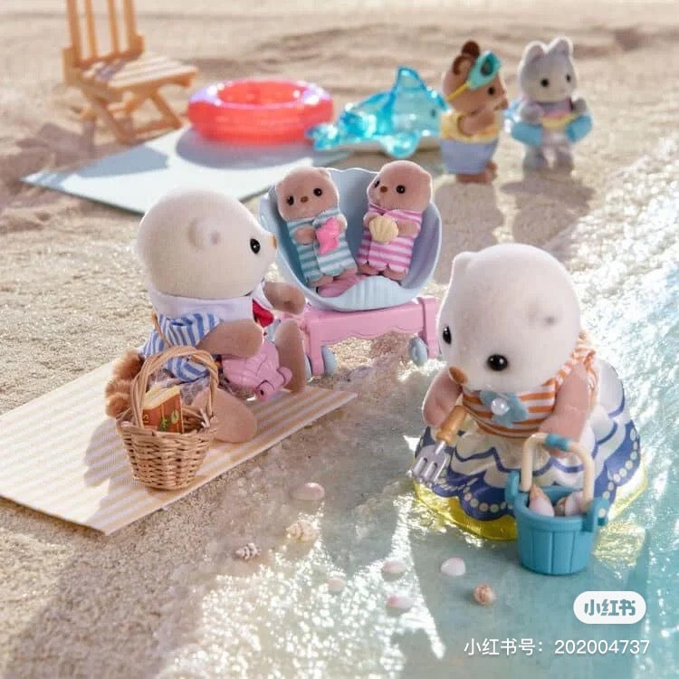 SylvanianFamilies森贝儿家族｜Sea Otter Family海獭家族系列/双胞胎一家四口套组/玩具/过家家5803