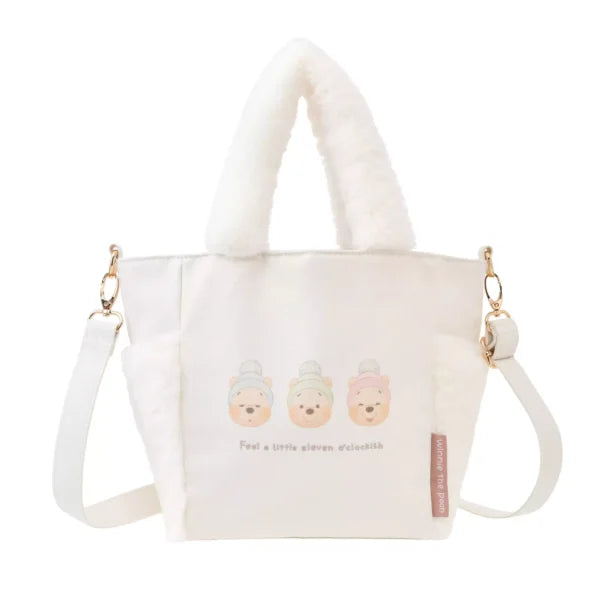 Disney迪士尼｜Winnie the Pooh 2WAY Tote Shoulder Bag White Pooh Fruit Latte Color东迪冬日限定水果拿铁色睡衣睡帽斗篷系列噗噗维尼毛绒白色斜挎两用包/手提包/肩带可拆卸｜约高 21.5 x 宽 19.5 x 深度（角撑板）12c?m